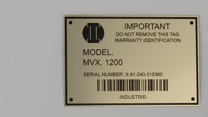 Machine identification plate in Alumamark™