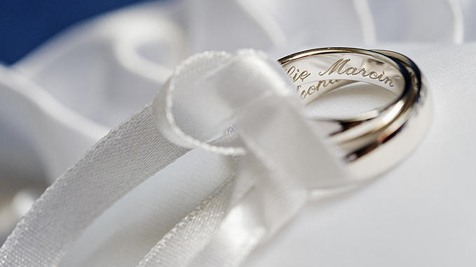 Large choice of fonts and symbols for wedding ring engraving