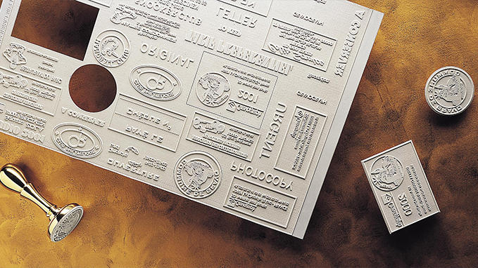 Rectangular and round ink stamps in Rubbalase™